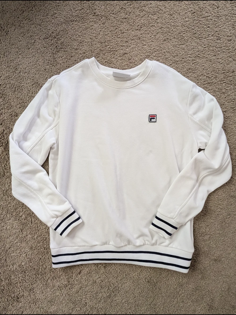 Fila White French Terry Crewneck Sweatshirt with Striped Trim Size XL - Picture 2 of 12